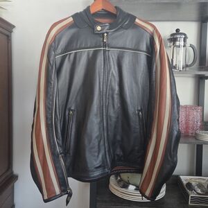 Beautiful Wilsons Leather Black Bomber Motorcycle Jacket Orange Stripe XL